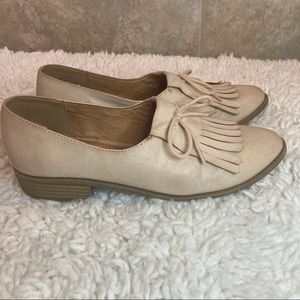 BC Footwear Cream Loafers with Fringe Detail